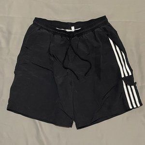 Adidas 3 Strip Logo Black Swim Trunks Mesh Lined Pockets Size Large L